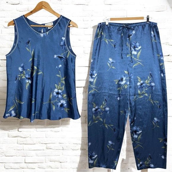 Jones New York Other - Jones New York Vintage 90s Silky Satin Floral Print Lingerie PJ Sleep Set Blue